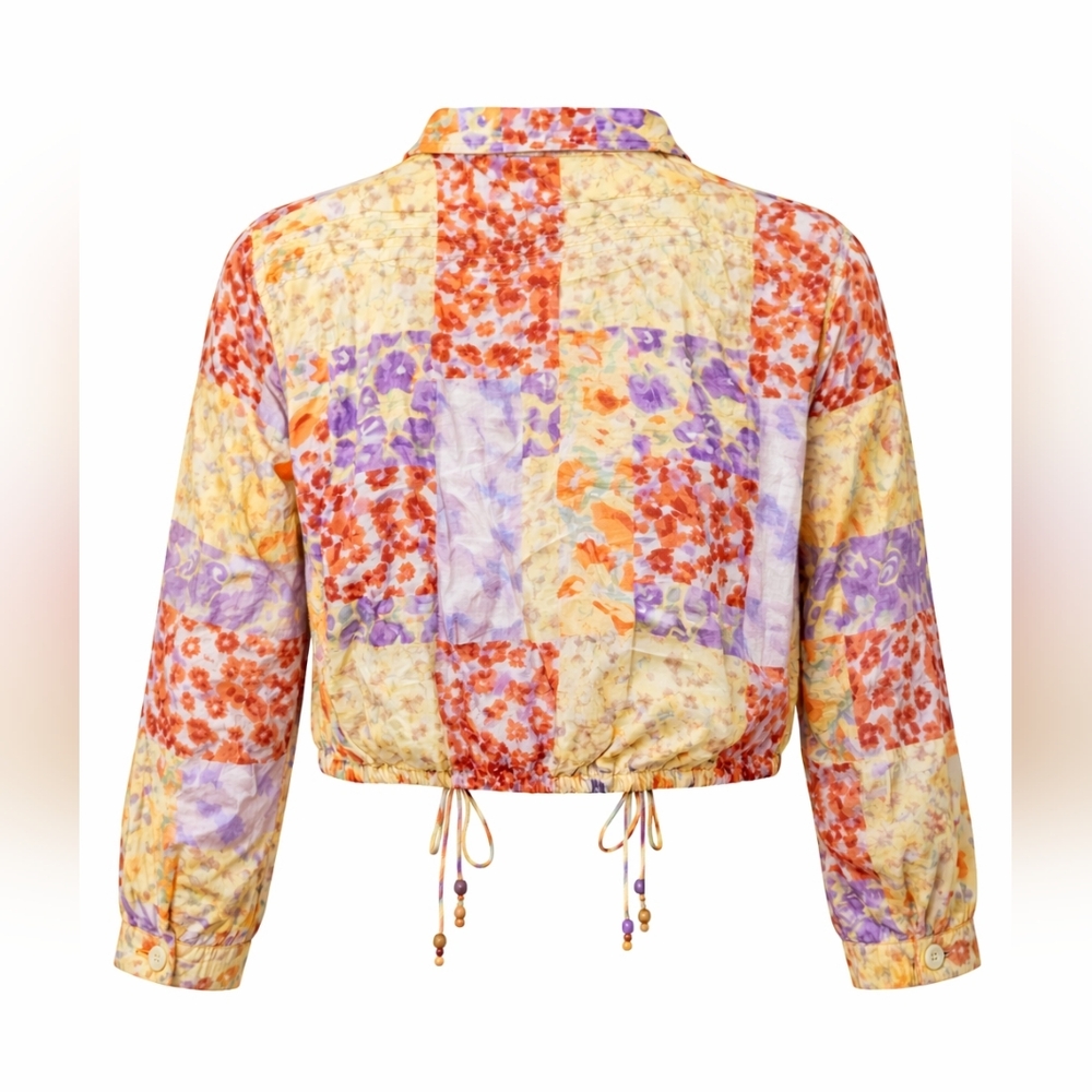 Rouge Floral Patchwork Wrap Blouse Tie-Side Orange Pink Purple | 3X Boho - Picture 3 of 4